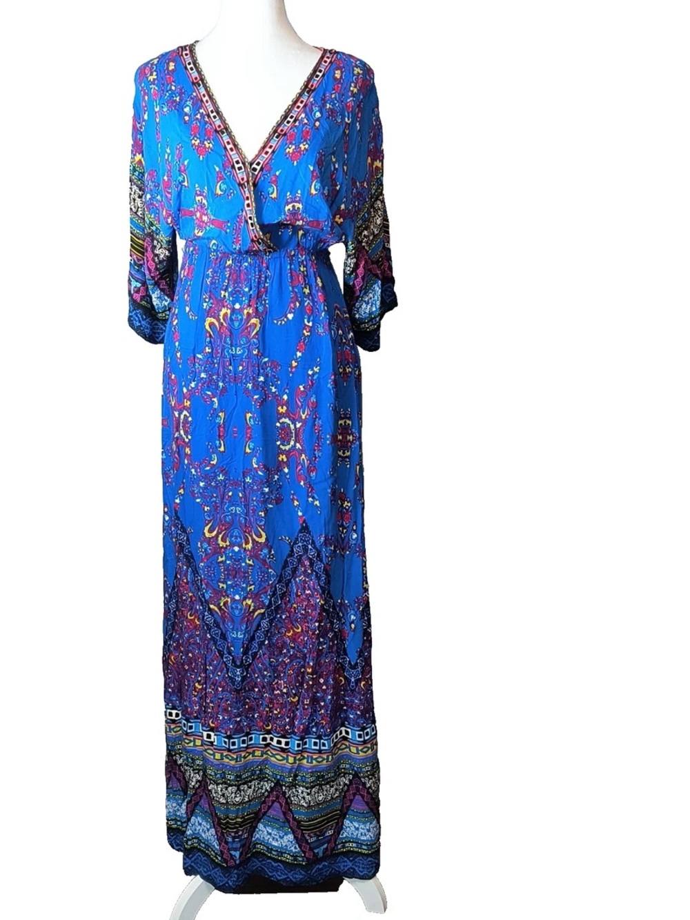 Flying Tomato Royal Blue Paisley V-Neck Midi Dress